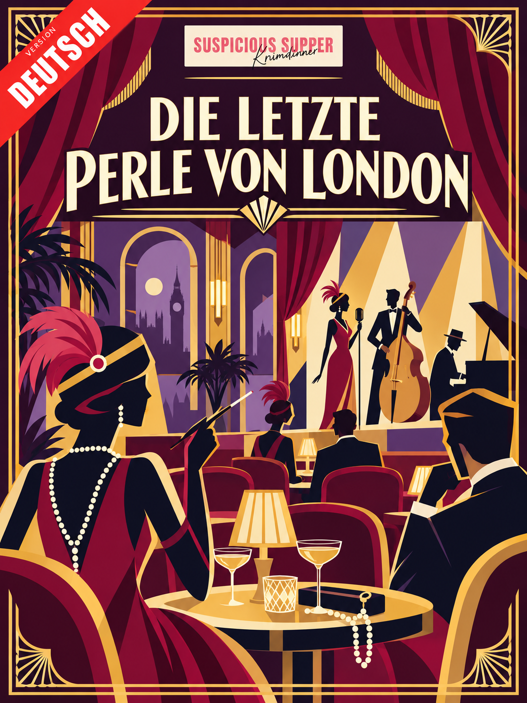 Cover des Krimidinners Die letzte Perle von London: Jazzclub der 1920er mit Sängerin und Gästen, deutsche Version